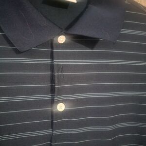 Nike Golf Shirt Dry-Fit Navy Blue White Striped Casual Sport Athletic XL